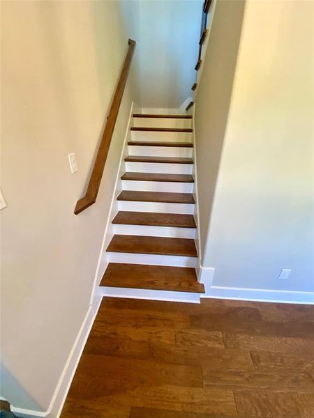 Stairs with dark wood-type flooring