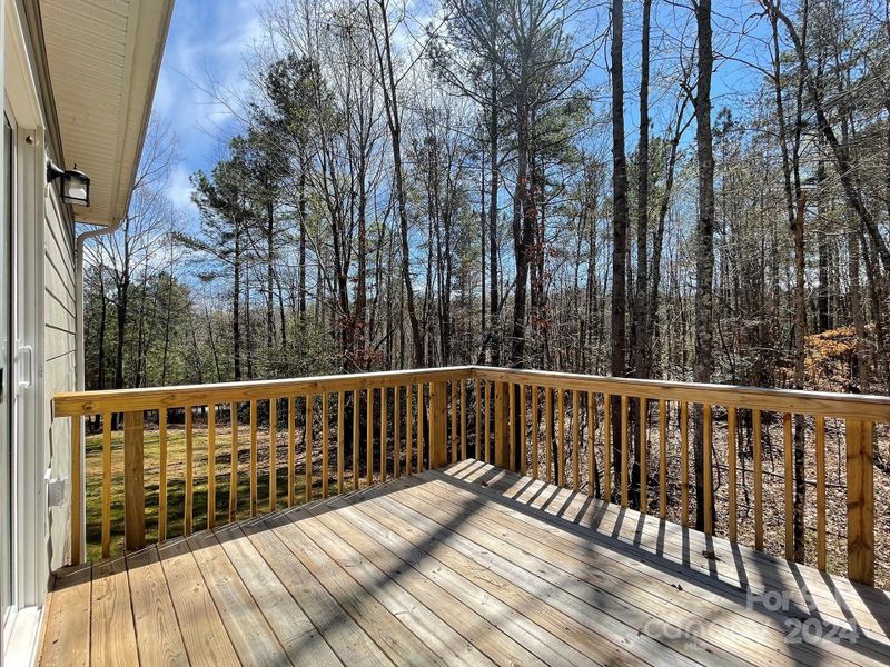 Large deck overlooking backyard