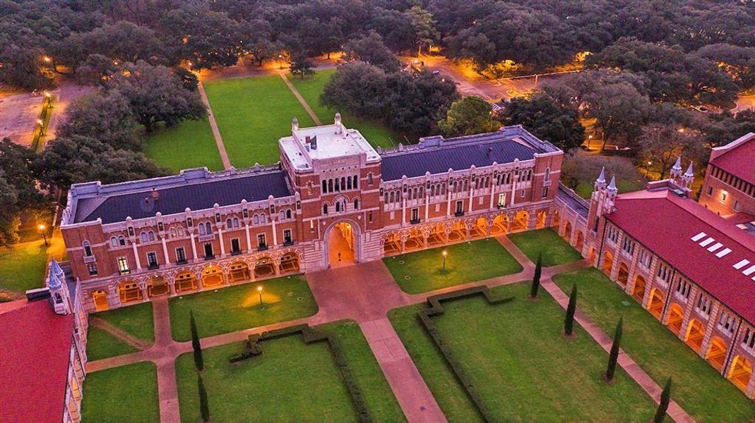 Rice University: Enjoy the 2.9 mile walking trail lined with magnificent oak trees that goes around the campus.