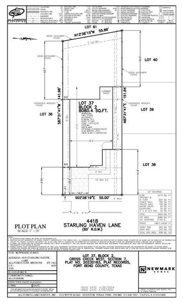 Plot Plan. Oversized Corner Homesite!