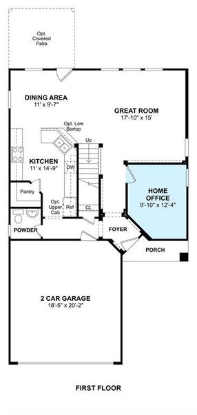 The Carlisle II floor plan by K. Hovnanian® Homes. 1st Floor shown. *Prices, plans, dimensions, features, specifications, materials, and availability of homes or communities are subject to change without notice or obligation.