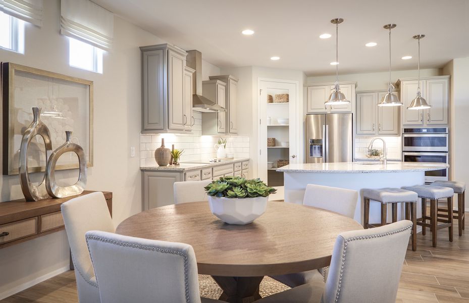 The kitchen island offers additional seating