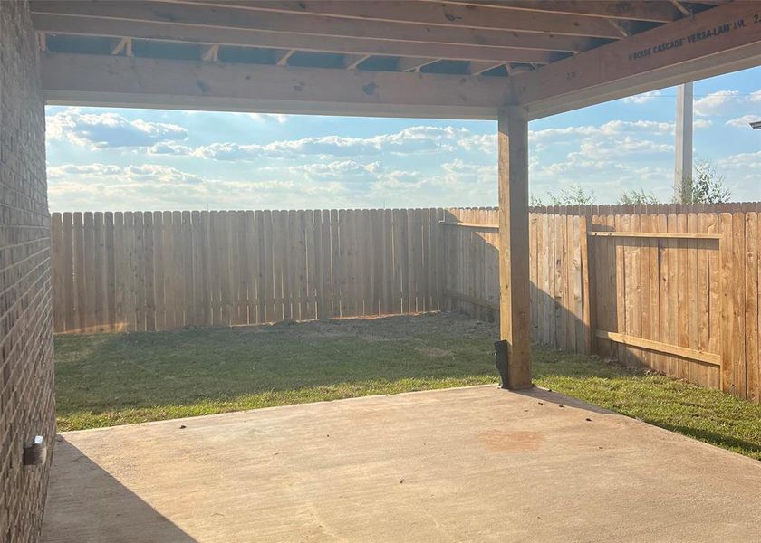 Covered patio in backyard