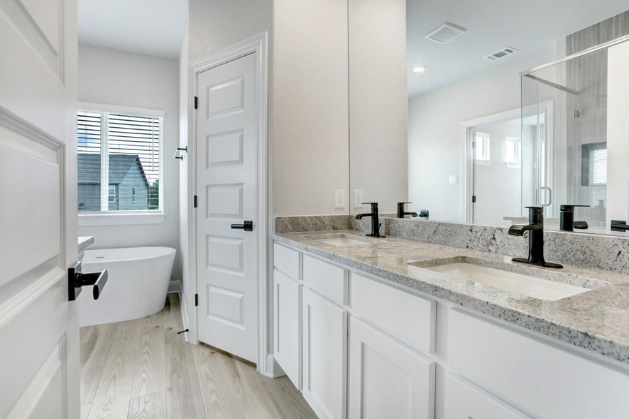 Spa-like soaking tub and separate shower in the master bathroom