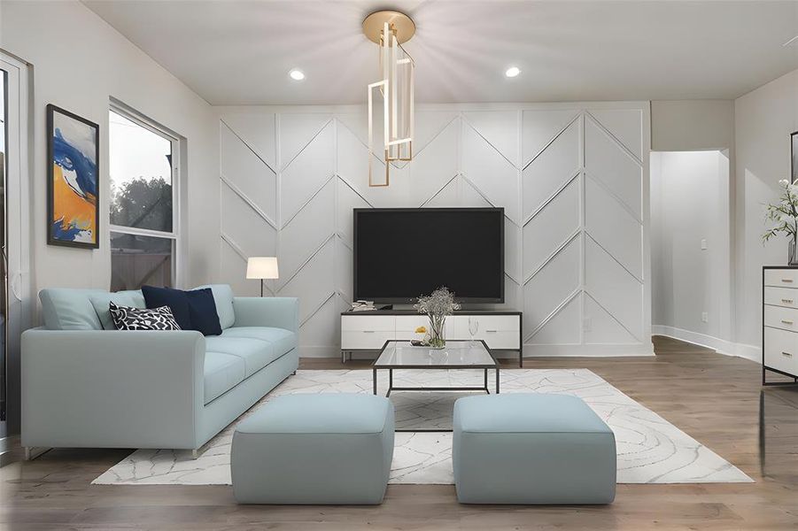 Living room with hardwood / wood-style floors