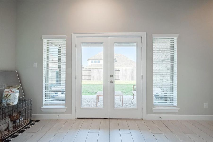 The living room has access to the back patio!