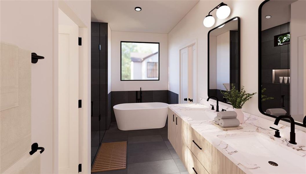 Rendering of the primary bath upstairs