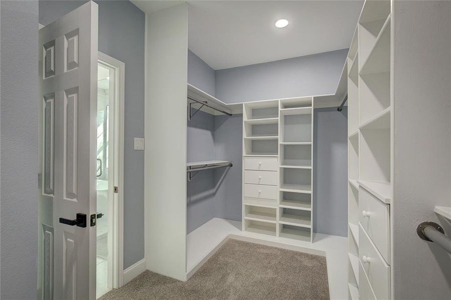 Walk in closet featuring carpet and tons of space
