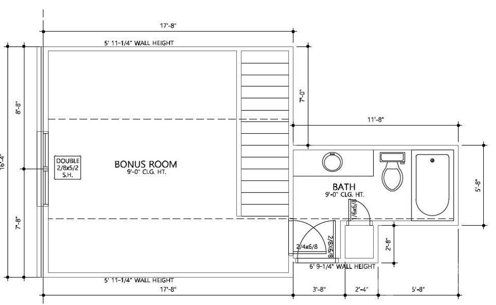 Floor Plan Upstairs- Bonus Room and Full Bathroom w/Closet