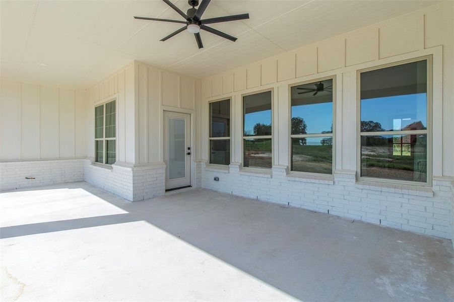 View of patio / terrace featuring ceiling fan