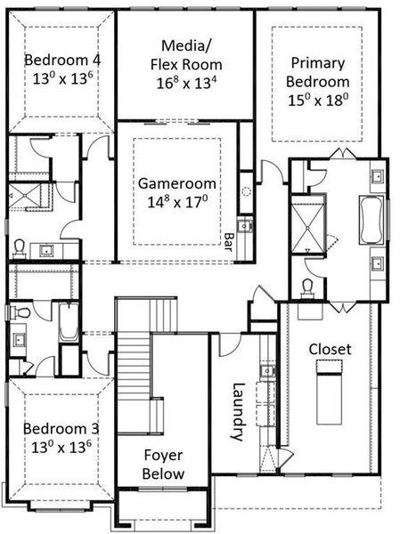 Second floor highlights include a gameroom plus a flex room, the fantastic primary suite and two bedrooms with large closets and ensuite baths.