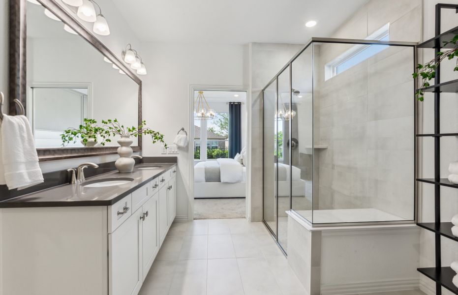 Double vanity and large shower in owner's bath