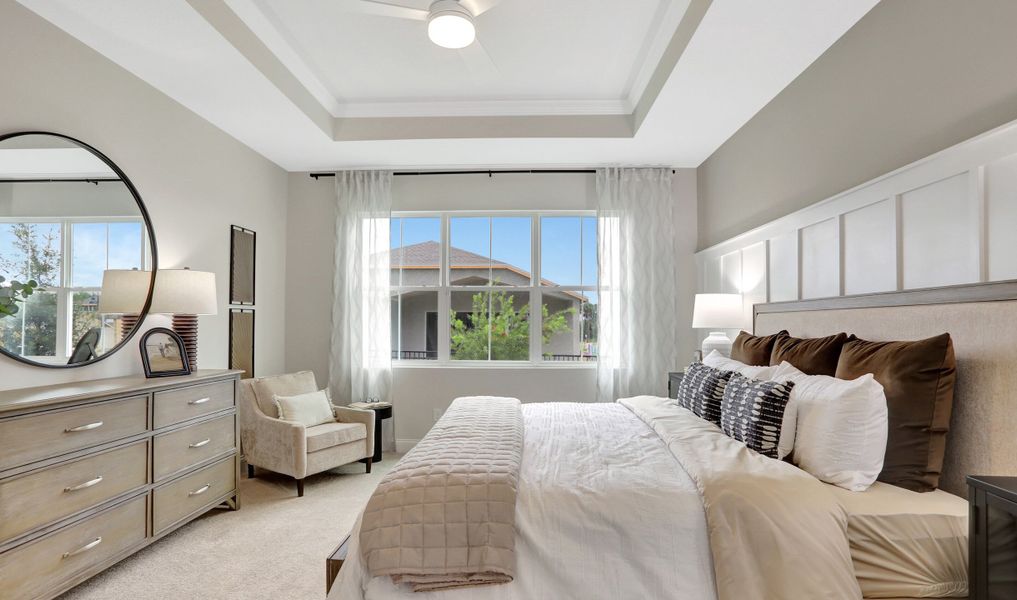 Decorative tray ceiling in primary suite