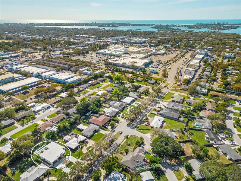 Siesta Key Beach at top of this picture just 5 miles away, another easy bike ride by way of Siesta Drive.