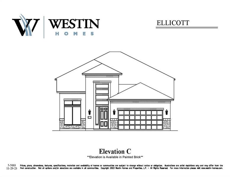 Westin Homes NEW Construction (Ellicott, Elevation C) CURRENTLY BEING BUILT. Two story. 4 bedrooms (2-downstairs). 3.5 baths. Grand foyer with winding staircase & rotunda ceiling. Study. Informal dining adjacent to modern kitchen & 2-story family room. Game room and two additional bedrooms upstairs. Covered patio and attached 2 car garage.