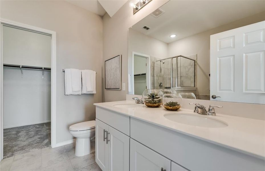 Secondary bathroom featuring modern upgrades and finishes  *Photos of furnished model. Not actual home. Representative of floor plan. Some options and features may vary