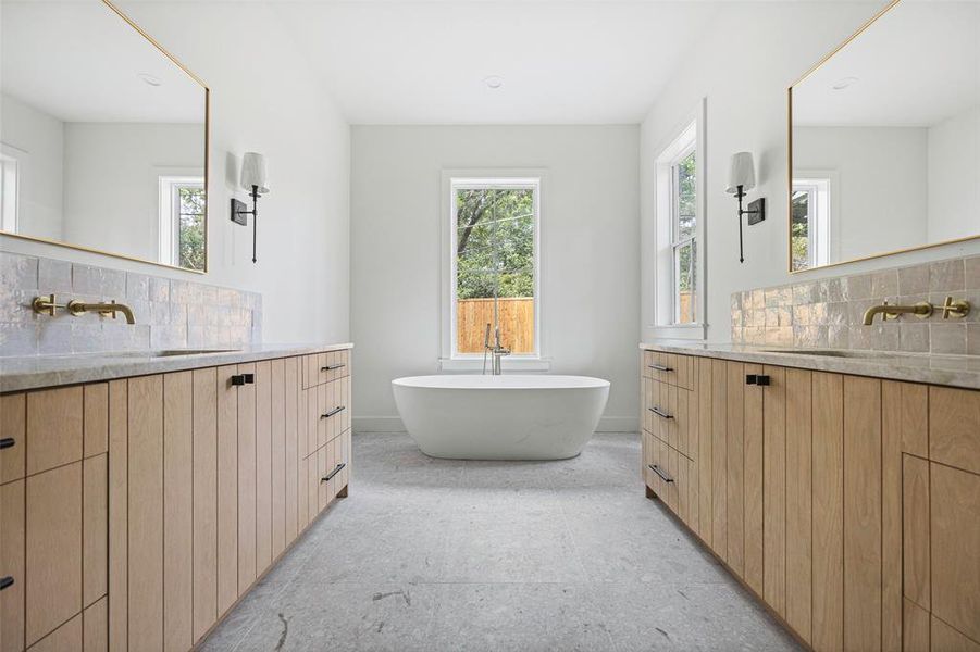 Primary Bathroom with a soaker tub as focal point.