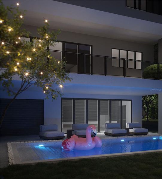 Rendering: Beach side w/ example pool - night view