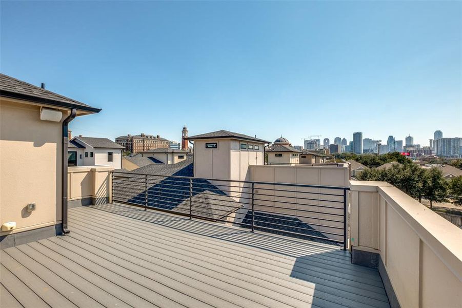 View of third floor terrace with beautiful downtown Dallas views