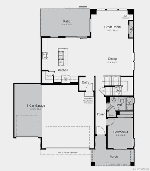 Structural options include: 3-car garage, open stair rail, bedroom 4 with private bath in lieu of flex space, outdoor living 2, modern fireplace