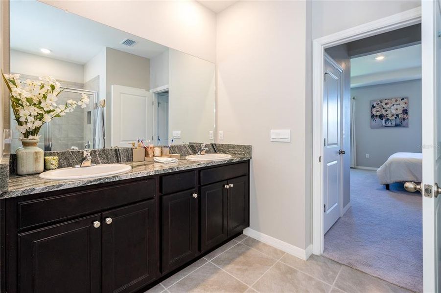 Primary Bath with Dual Sinks, granite counters