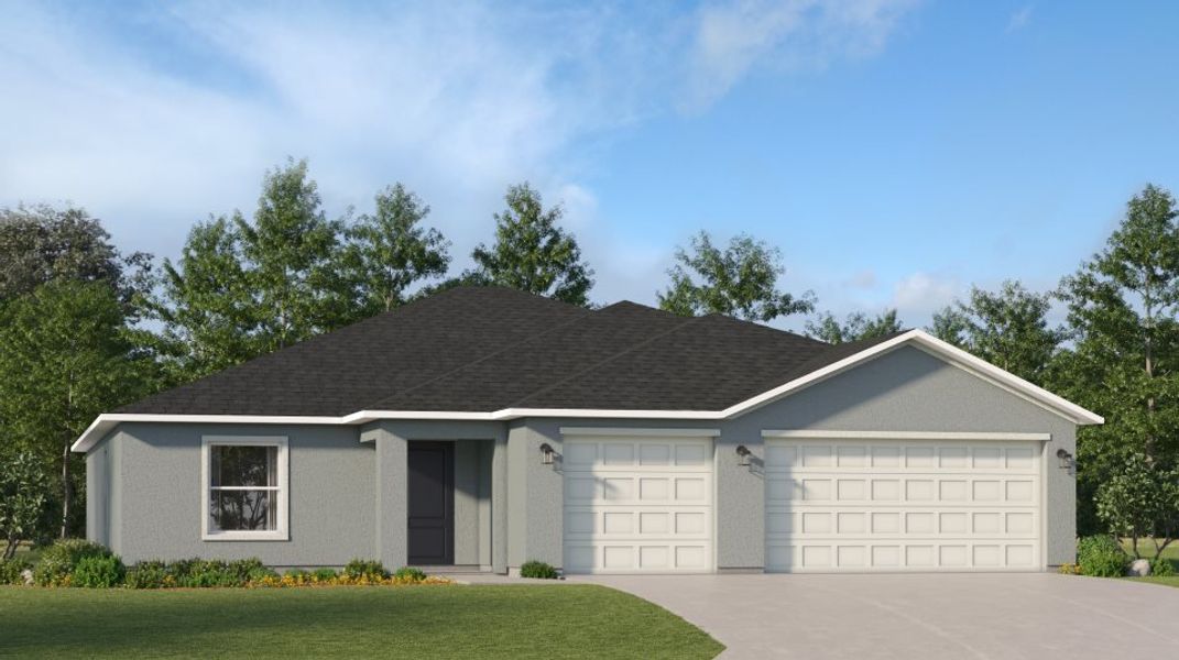 Exterior with textured stucco, a covered entry way and an open gable roofline