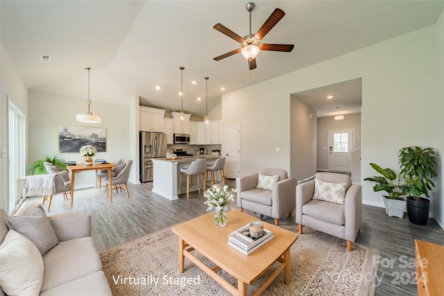 Main living area virtually staged to give you some furniture placement ideas