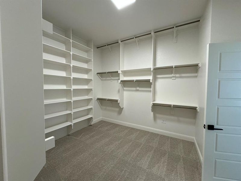 Walk in closet with dark carpet