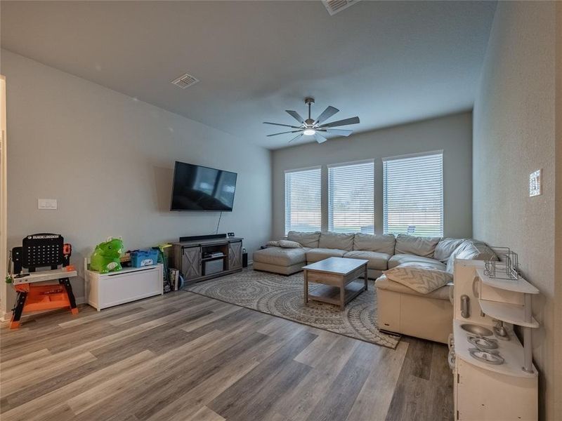 another view of the family room with the tile flooring