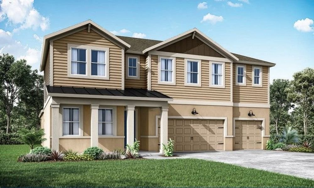 Sebastian new home plan farmhouse exterior elevation at River Pointe by William Ryan Homes Tampa