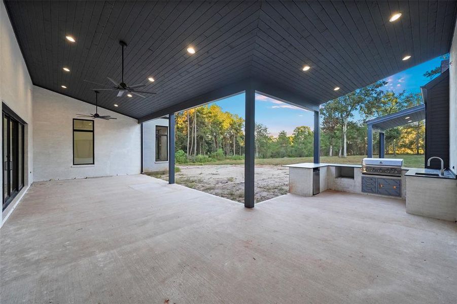 Expansive back porch with outdoor kitchen