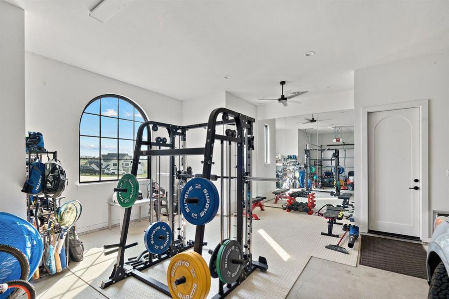 Exercise area in garage with AC