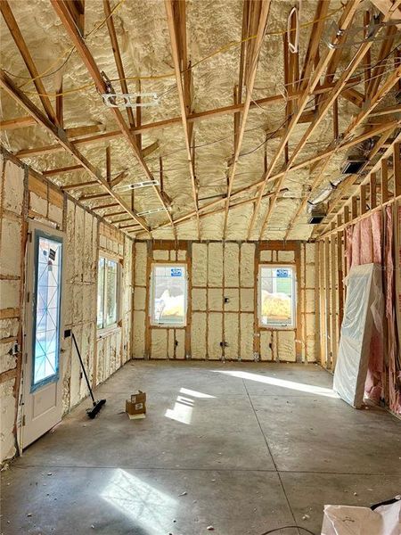 Spray foam insulation in the walls & roof.