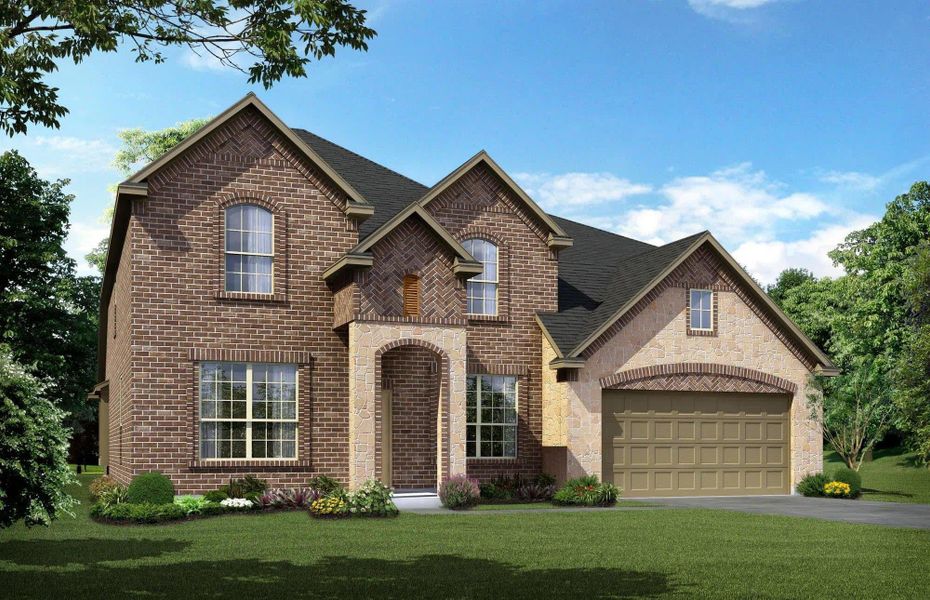 Elevation C with Stone | Concept 3218 at Belle Meadows in Cleburne, TX by Landsea Homes