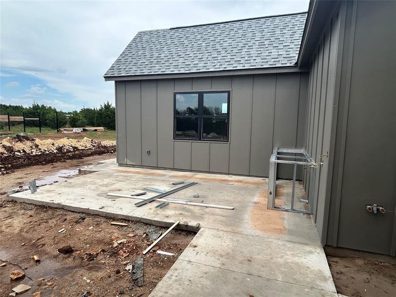 This is the outdoor kitchen/living area being built. It will have a pergola when complete.