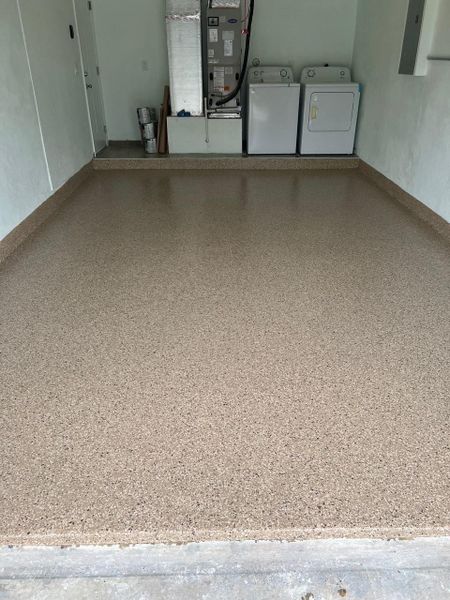 Garage with epoxy floor covering