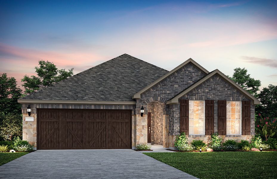 The Arlington, a one-story home with 2-car garage, shown with Home Exterior B