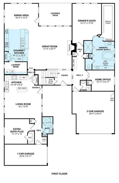 The Samantha floor plan by K. Hovnanian® Homes. 1st Floor shown. *Prices, plans, dimensions, features, specifications, materials, and availability of homes or communities are subject to change without notice or obligation.