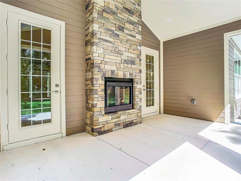 Back porch with fireplace