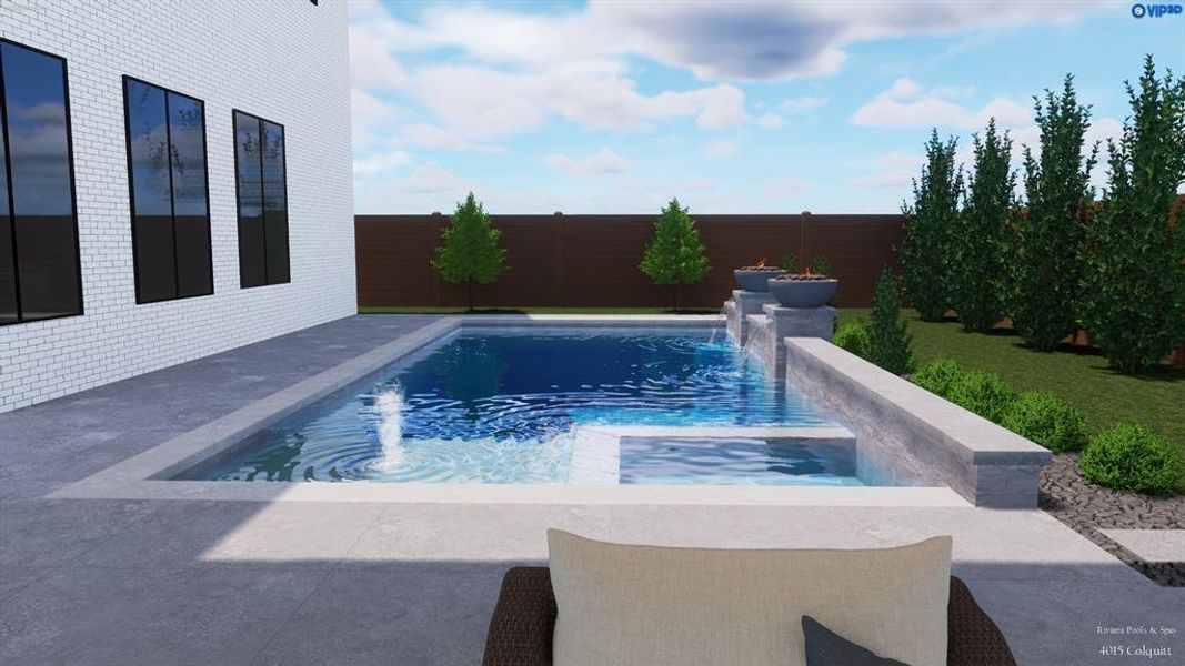 Artistic rendering of sample pool. A pool can be priced and installed through builders preferred vendor. Not included in the list price.