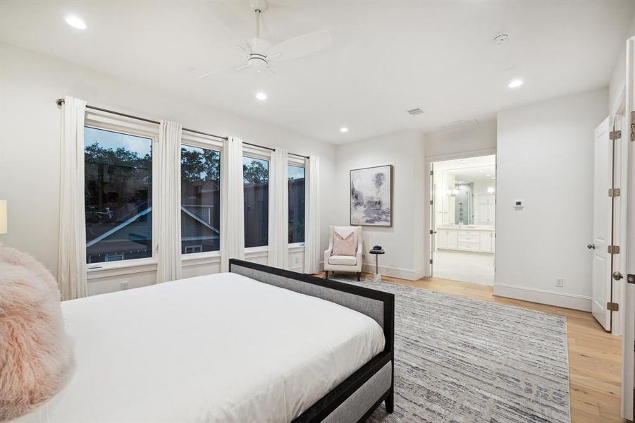 View of the Primary Bedroom toward the Primary Bath.