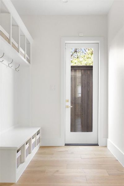 Mudroom featuring light hardwood / wood-style flooring