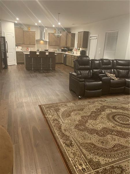 Living room featuring dark hardwood / wood-style floors and sink