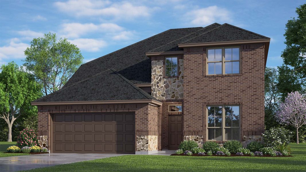 Elevation A with Stone | Concept 2492 at Hunters Ridge in Crowley, TX by Landsea Homes