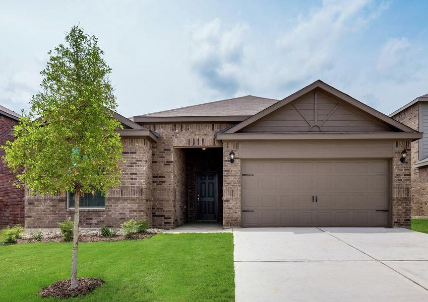 The Reed plan has a brick and siding exterior, professional front yard landscaping and an attached two-car garage.