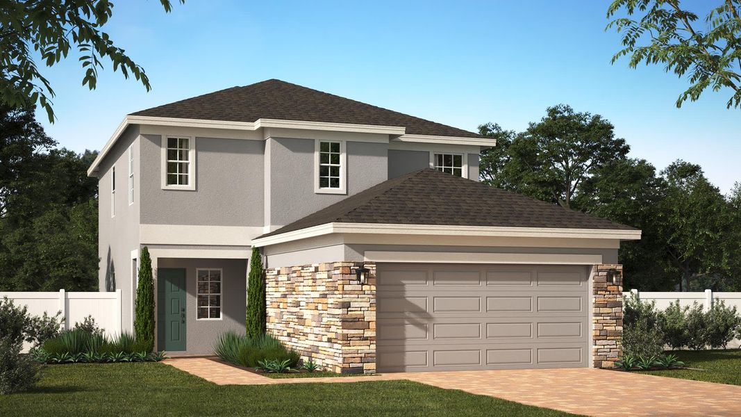 Elevation One with Stone | Juniper | The Gardens at Waterstone | New Homes in Palm Bay, FL | Landsea Homes