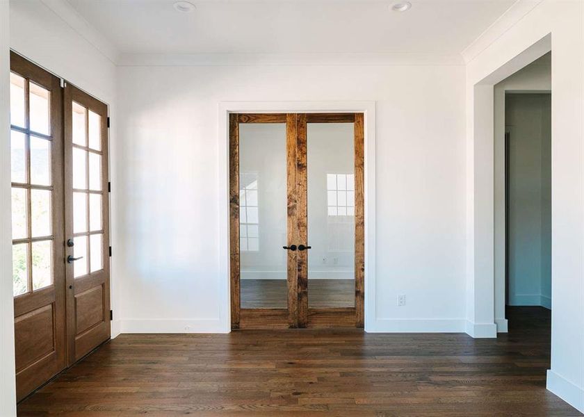 Foyer entrance featuring french doors, dark hardwood / wood-style floors, and a wealth of natural light