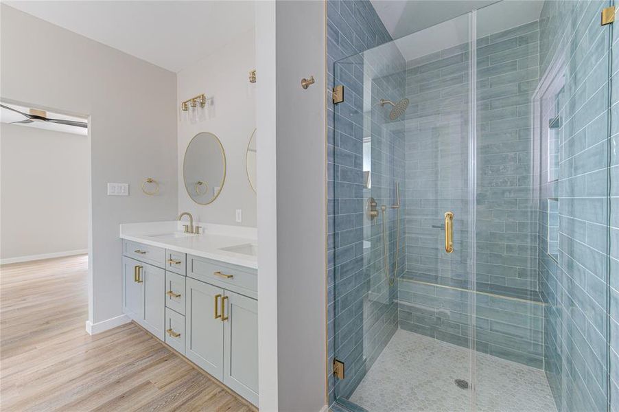 Large walk-in shower with upgraded fixtures