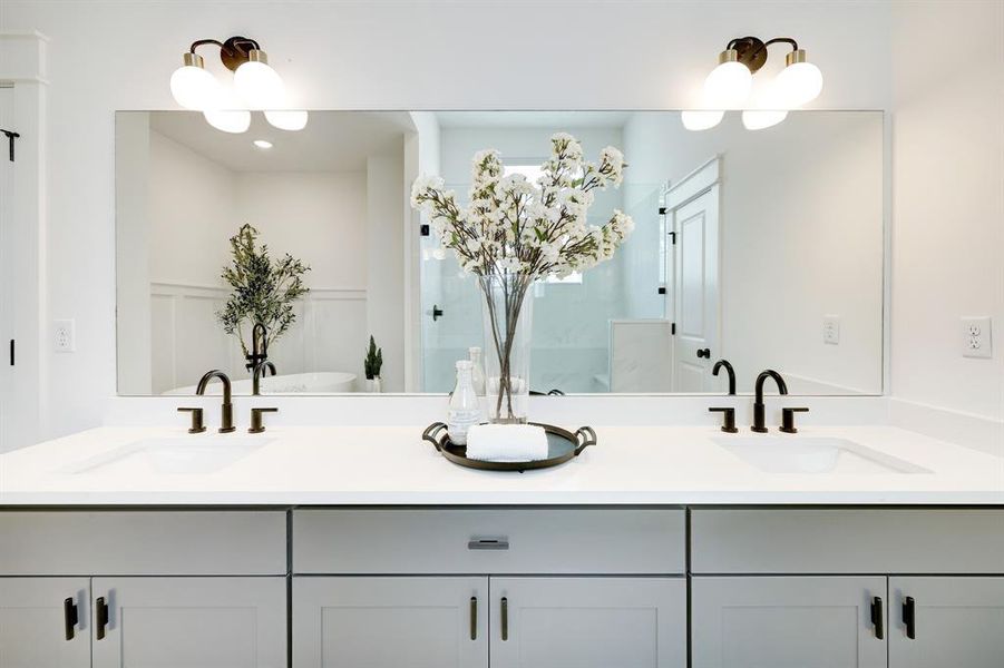 Elegant Ensuite Bath with Dual Vanity and Soaking Tub