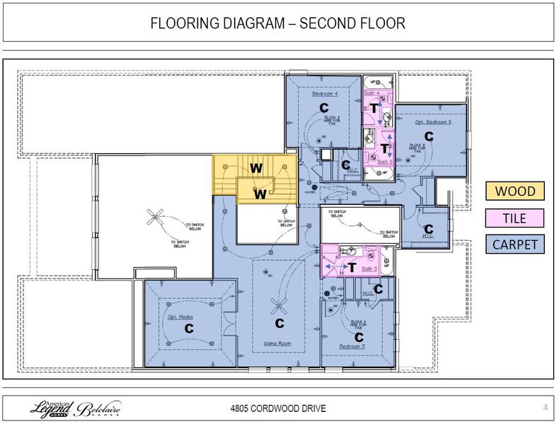 2nd Floor Flooring Diagram for 4805 Cordwood Drive